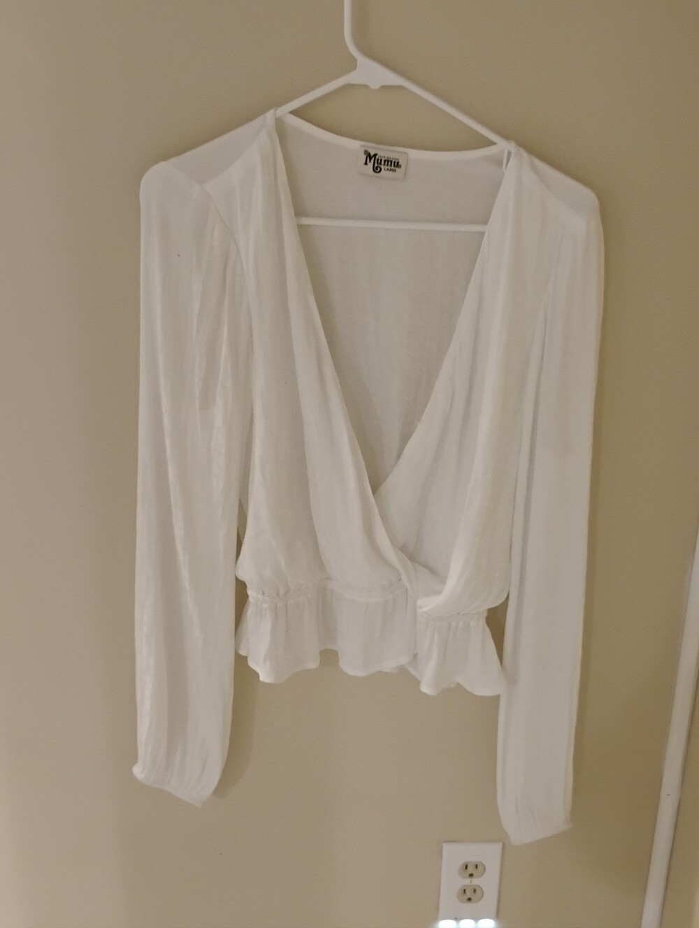 Show Me Your Mumu Faux Wrap V Neck Leopard Print White Criss Cross Blouse Top L